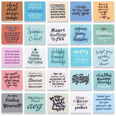 25Pcs 25 Styles Square with Word Food Grade Eco-Friendly Silicone Focal Beads SIL-SZ0002-69-1