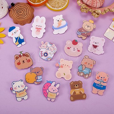 15Pcs 15 Style Bear & Rabbit Brooch Pins JEWB-SZ0001-35-1