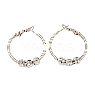 Tarnish Resistant 201 Stainless Steel Beaded Hoop Earrings with 304 Stainless Steel Pin for Women EJEW-F280-25P-1