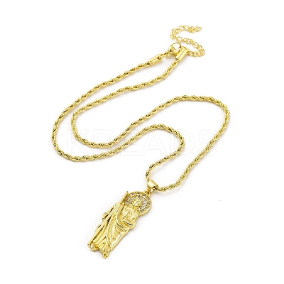 Brass Micro Pave Clear Cubic Zirconia Saint Jude Pendant Necklaces NJEW-C071-01C-G-1