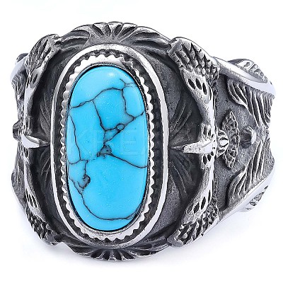 304 Stainless Steel and Synthetic Turquoise Finger Rings for Men FS-WGEFF67-06-1