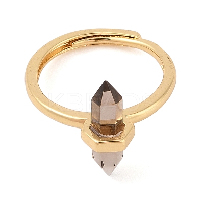 Double Pointed Hexagonal Prism  Natural Smoky Quartz Adjustable Rings for Women RJEW-G327-01G-05-1