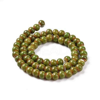 Handmade Fancy Antique Glazed Porcelain Ceramic Round Beads Strands PORC-L019-6mm-10-1