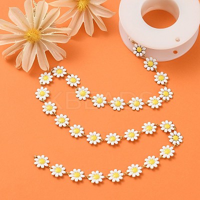 304 Stainless Steel Daisy Flower Link Chains with Enamel AJEW-CJ0001-22B-1