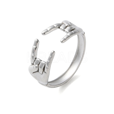 304 Stainless Steel Rock & Roll Hand Gesture Cuff Rings for Women Men LS-RJEW-B118-02P-1