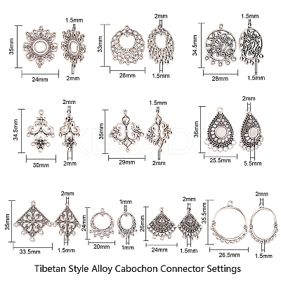 60Pcs 10 Styles Tibetan Style Alloy Cabochon Connector Settings TIBE-CJ0001-14-1