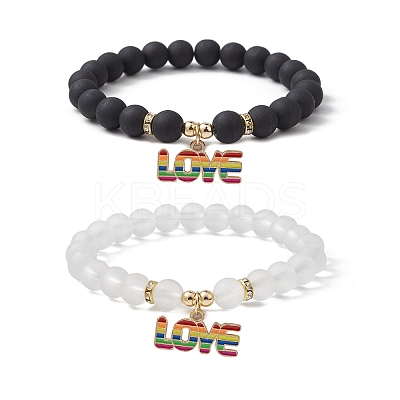 2Pcs 2 Style Synthetic Hematite & Glass Round Beaded Stretch Bracelets Set BJEW-JB10050-02-1