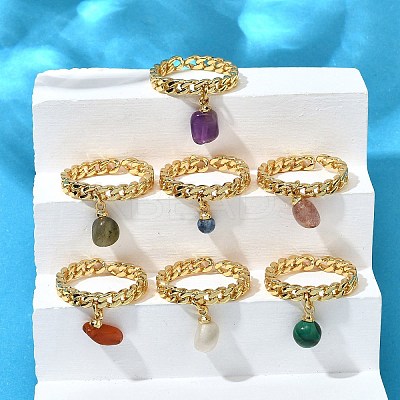 Brass Curb Chain Cuff Rings for Women RJEW-Z085-04G-1