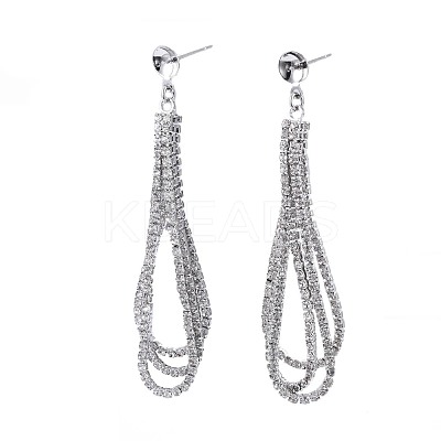 Brass Micro Pave Clear Cubic Zirconia Chain Stud Earring Findings KK-N232-207-1