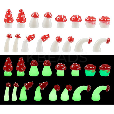 32Pcs 8 Style Luminous Mushroom Resin Display Ornaments DJEW-TA0001-02-1