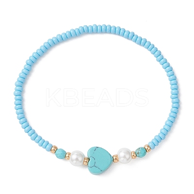Glass Seed Bead & Natural/ Synthetic Gemstone Stretch Bracelets for Women BJEW-MZ00310-1