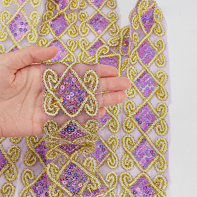 10 Yards Polyester Lace Ribbon with Paillette OCOR-WH0090-050B-1