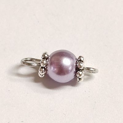 Baking Paint Pearlized Glass Pearl Round Connector Charms X1-PALLOY-TAC0068-05-1
