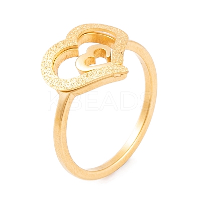 PVD Vacuum Plating 304 Stainless Steel Heart Finger Ring for Women RJEW-C086-21-G-1
