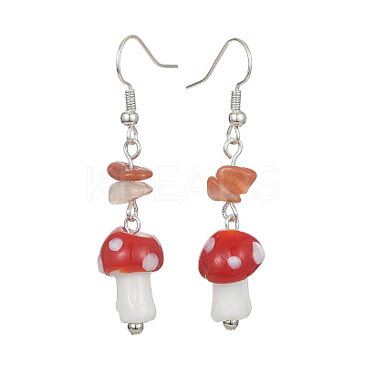 4 Pairs 4 Style Allloy Mushroom Dangle Earrings EJEW-TA00309-1