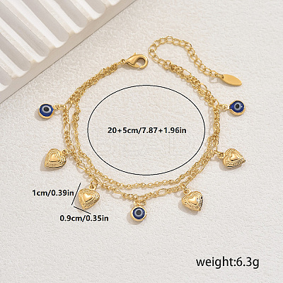 Brass Sweet Romantic Blue Evil Eye Heart Pendant Anklets for Women's Gift CA3994-1