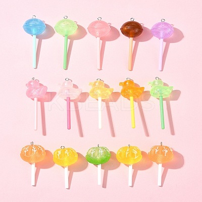 9Pcs 3 Colors Translucent Resin Imitation Food Pendants FIND-FS0002-90-1