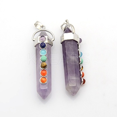 Yoga Chakra Jewelry Platinum Plated Brass Gemstone Double Terminated Pointed Big Pendants G-P053-19F-1