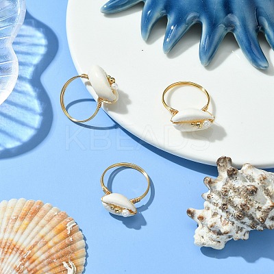 Natural Shiva Eye Shell Finger Rings RJEW-TA00166-1