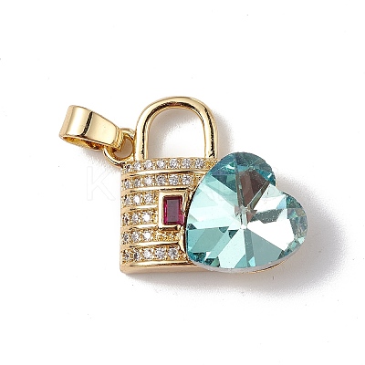 Real 18K Gold Plated Rack Plating Brass Micro Pave Clear Cubic Zirconia Pendants KK-C015-17G-07-1