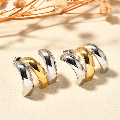 304 Stainless Steel Two Tone Stud Earrings EJEW-F355-05GP-01-1