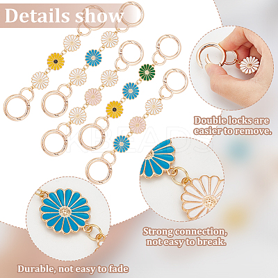 5Pcs 5 Colors Sunflower Alloy Enamel Link Purse Strap Extenders FIND-WR0009-35-1