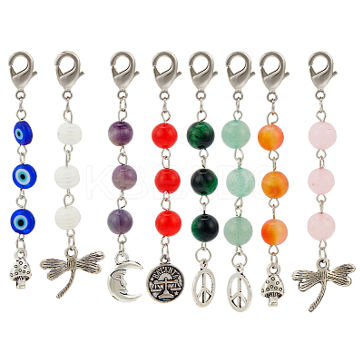 Gemstone & Resin & Lampwork Bead Pendant Decoration HJEW-AB00033-1