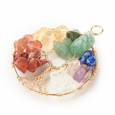 Natural Gmestone Copper Wire Big Pendants PALLOY-JF01434-02-1