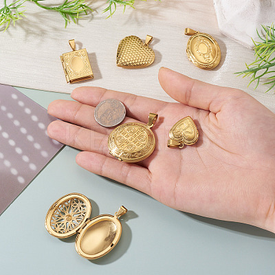 6 Pcs 6 Styles 316 Stainless Steel Locket Pendants STAS-TA0003-40-1