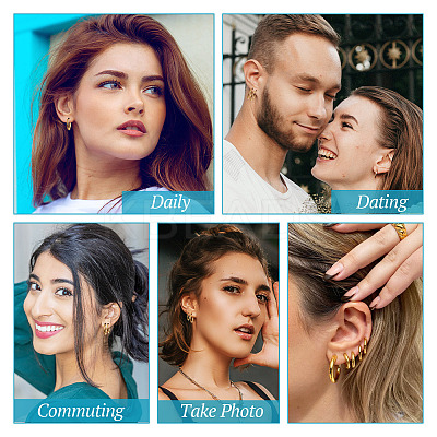 10Pcs 5 Size 316L Surgical Stainless Steel Huggie Hoop Earrings for Girl Women EJEW-TA0001-10-1