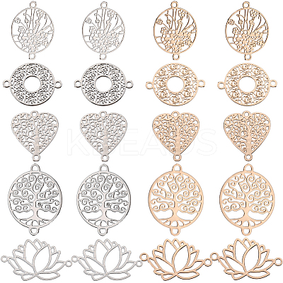 80Pcs 10 Styles Rack Plating Brass Filigree Connector Charms KKC-SC0001-04-1