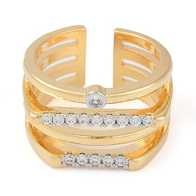 Brass Micro Pave Clear Cubic Zirconia Open Cuff Ring RJEW-Q819-03G-1