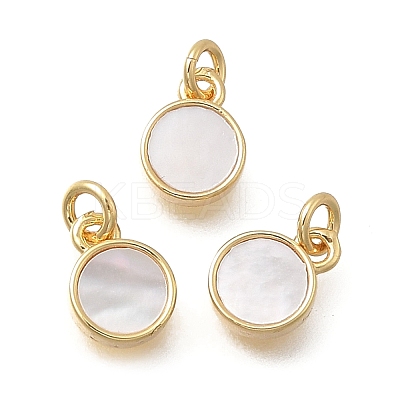 Brass & Natural Shell Flat Round Charms KK-D431-025A-02G-1
