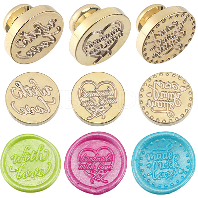 3Pcs 3 Styles Golden Plated Wax Seal Brass Stamp Head AJEW-CP0007-52A-1