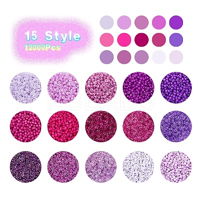 12000Pcs 15 Style 12/0 Glass Round Seed Beads SEED-YW0001-40A-1