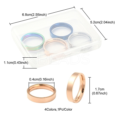 4Pcs 4 Colors 201 Stainless Steel Plain Band Finger Rings Set for Women RJEW-YW0001-03-1