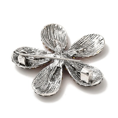 5-Petal Flower Alloy Rhinestone Brooches for Backpack Clothes JEWB-S028-02B-1