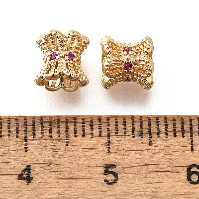 Brass Micro Pave Magenta Cubic Zirconia Beads KK-M318-24G-02-1