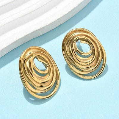 304 Stainless Steel Oval Pendant Necklaces & Stud Earrings Sets for Women SJEW-B020-01G-1