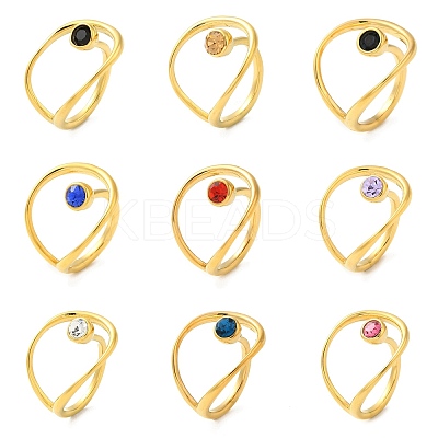 Real 14K Gold Plated 304 Stainless Steel Hollow Teardrop Open Cuff Ring RJEW-G297-01G-1
