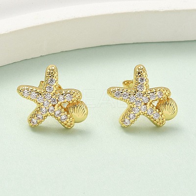 Brass Micro Pave Clear Cubic Zirconia Stud Earrings EJEW-A145-03C-G-1