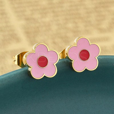 304 Stainless Steel Enamel Stud Earrings STAS-E502-01G-02-1