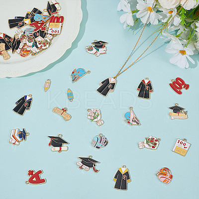 42Pcs 21 Styles Graduation Season Alloy Enamel Pendants ENAM-WR0001-10-1