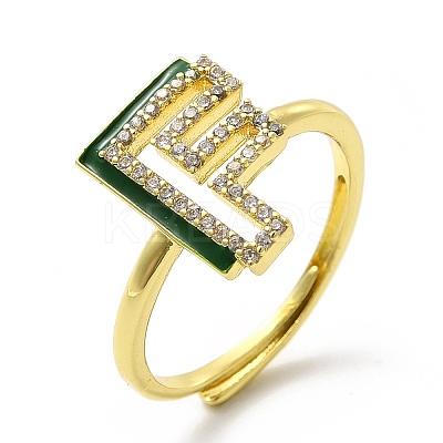 Mixed Color Enamel Initial Letter Adjustable Ring with Clear Cubic Zirconia RJEW-P045-01G-F-1