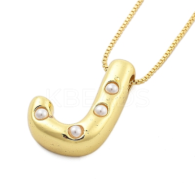 Brass & Plastic Pearl Letter Pendant Box Chain Necklaces for Women LS-NJEW-U017-01G-10-1