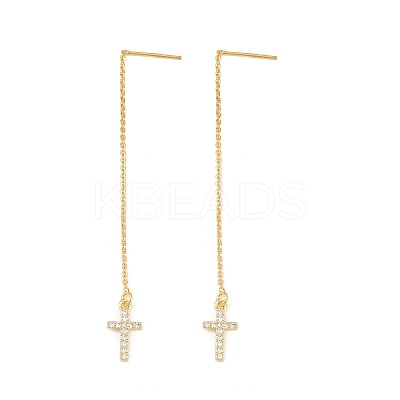Cross Brass Micro Pave Clear Cubic Zirconia Ear Thread EJEW-H182-14G-1