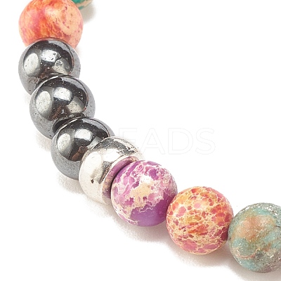 Natural Gemstone & Synthetic Hematite Round Beaded Stretch Bracelet for Women BJEW-JB08305-1