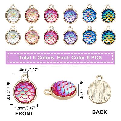 36Pcs 6 Colors Light Gold Alloy Resin Charms PALLOY-PH0001-82LG-1