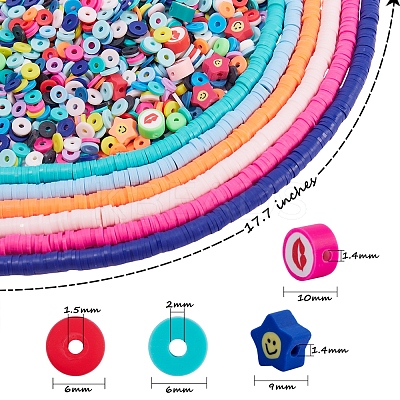 18 Strands 18 Colors Flat Round Handmade Polymer Clay Beads Strands CLAY-SZ0001-77-1