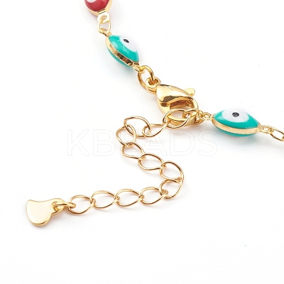 Brass Enamel Evil Eye Link Chain Necklaces NJEW-JN03370-1